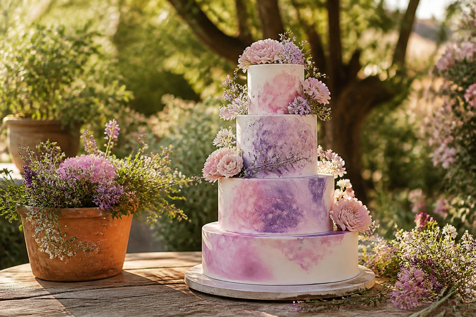 Various whimsical wedding cakes with creative designs and decorations.